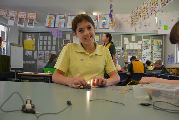 Year 5 girl doing a science experiment