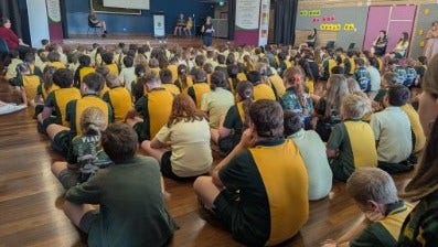 Whole school assembly in the hall